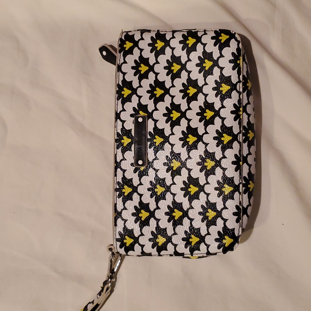 Vera Bradley Fanfare Black Yellow White Wristlet